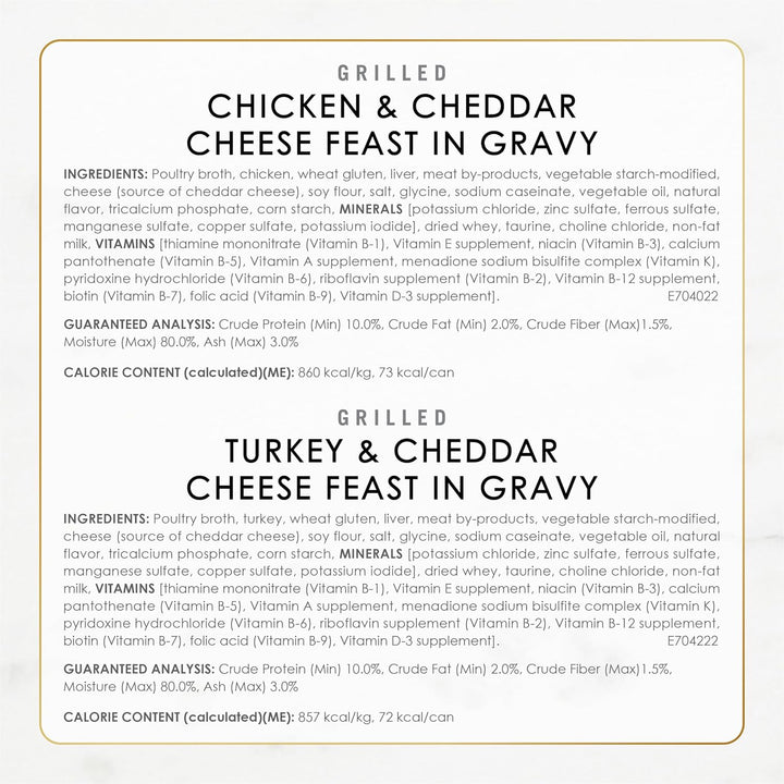Purina  Delights with Cheddar Grilled Chicken, Turkey or Whitefish and Cheddar Cheese Feast in Gravy Wet Cat Food Variety Pack - (Pack of 24) 3 Oz. Cans