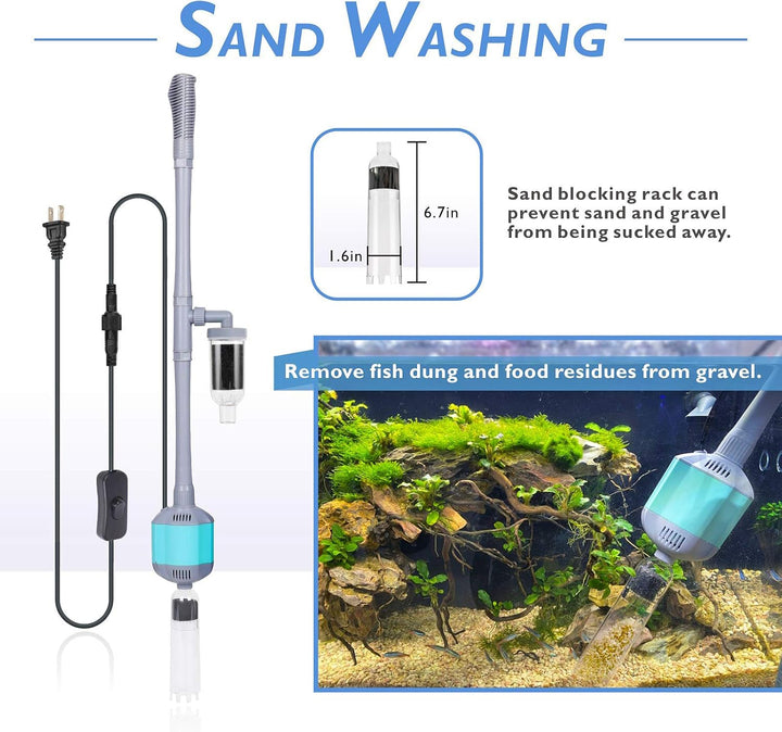 360GPH Electric Aquarium Gravel Cleaner, 5 in 1 Automatic Fish Tank Cleaning Tool Set Vacuum Water Changer Sand Washer Filter Siphon Adjustable Length 15W