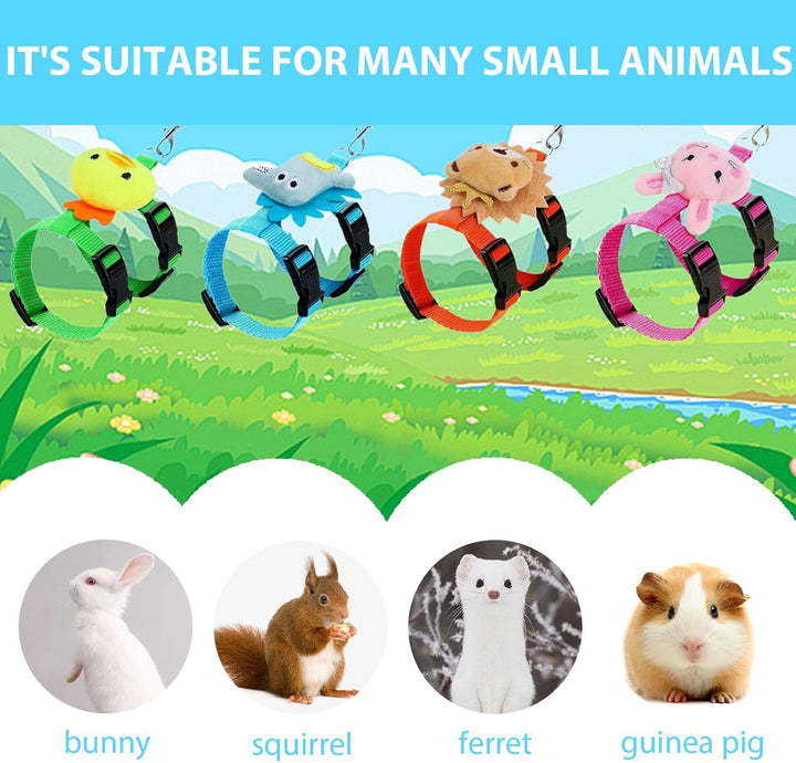 Set of 4 Adjustable Rabbit Harness and Leash for Small Pets, Ferret Leash with Decorations for Rabbit, Kitten, Puppy
