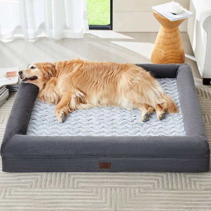 XXL Extra Large Dog Bed, Washable Dog Couch with Removable Waterproof Cover, Orthopedic Large Pet Sofa Bed with Bolster Sides for Sleeping