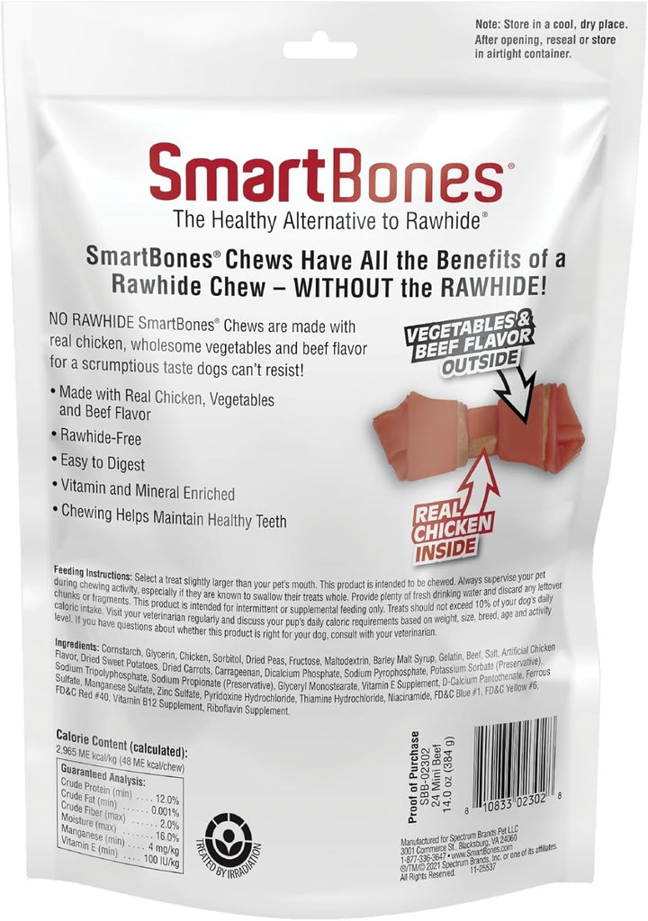 Mini Chews with Real Beef 24 Count, Rawhide-Free Chews for Dogs