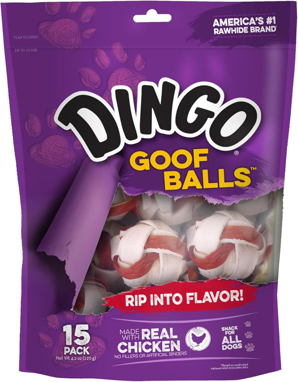 Goof Balls 15 Count, Premium Rawhide Treats for Small Dogs, Made with Real Chicken 15-Count