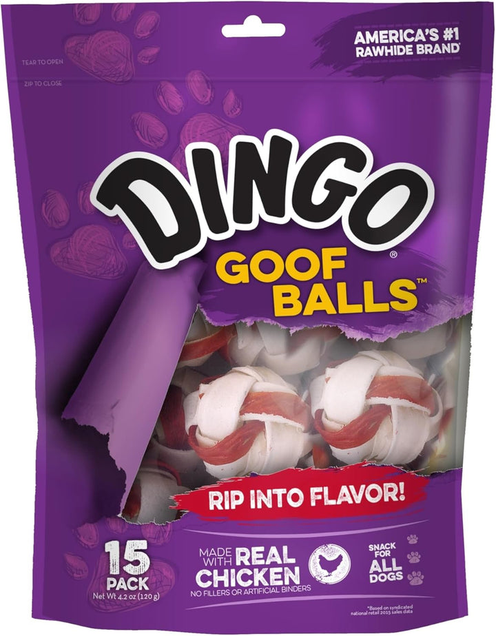 Goof Balls 15 Count, Premium Rawhide Treats for Small Dogs, Made with Real Chicken 15-Count