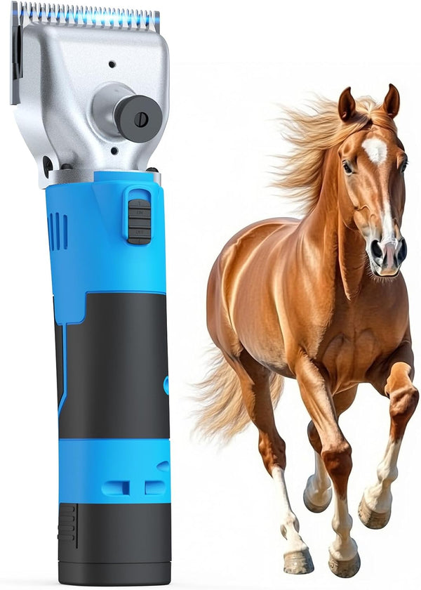 Cordless Horse Clippers,Professional Horse Grooming Clippers with 2 Batteries,Detachable Stainless Steel Blade Heavy Duty Horse Grooming Kit for Thick Coat