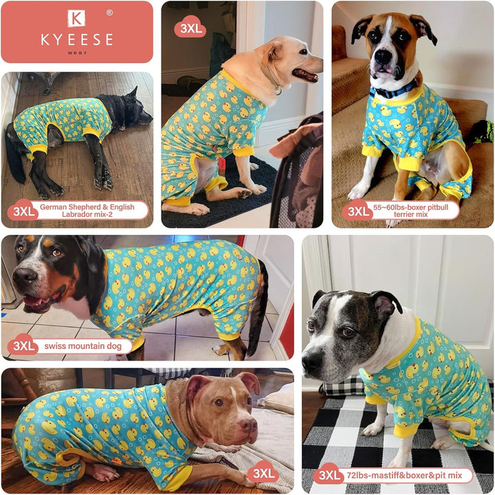 Dog Pajamas Velvet Dog Pajamas Large Sized Dogs Soft Dogs Clothes Pjs with Yellow Ducks Pattern Stretchy Pet Jammies Coat Comfy Pet Onesie Costume, 3X-Large