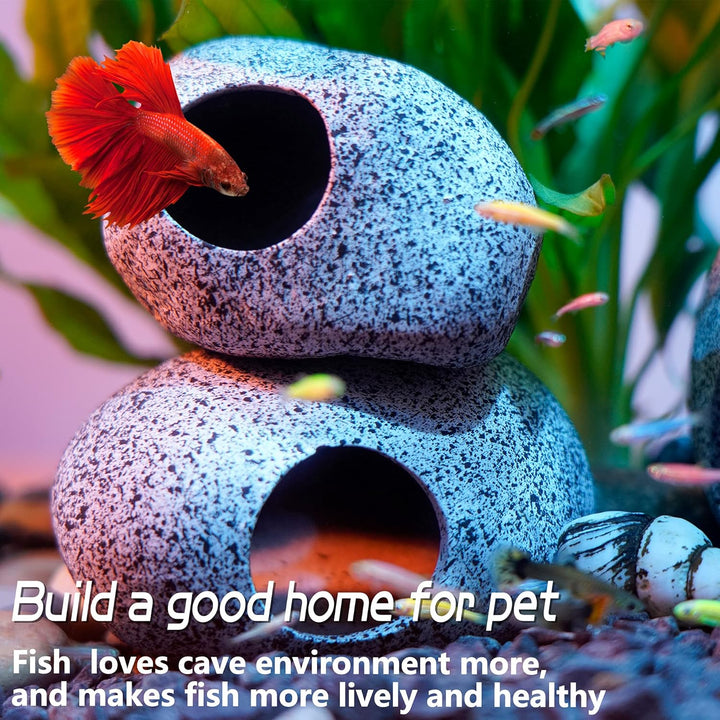 Aquarium Decorations Cave Fish Tank Accessories Rock Decor for Shrimp Cichlid Hiding Breeding Small Fish Bowl Hide Decoration Betta Toys Hideout Stones House（Medium）