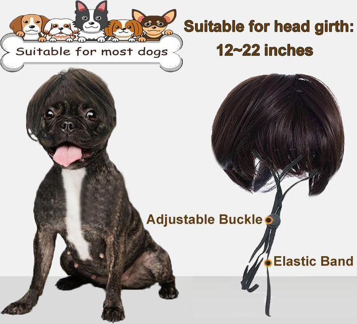 Funny Dog Wig for Small Medium Large Dogs with Adjustable Elastic Bands, Trimmable Pet Costume Cat Cosplay Decoration for Halloween, Christmas, Parties