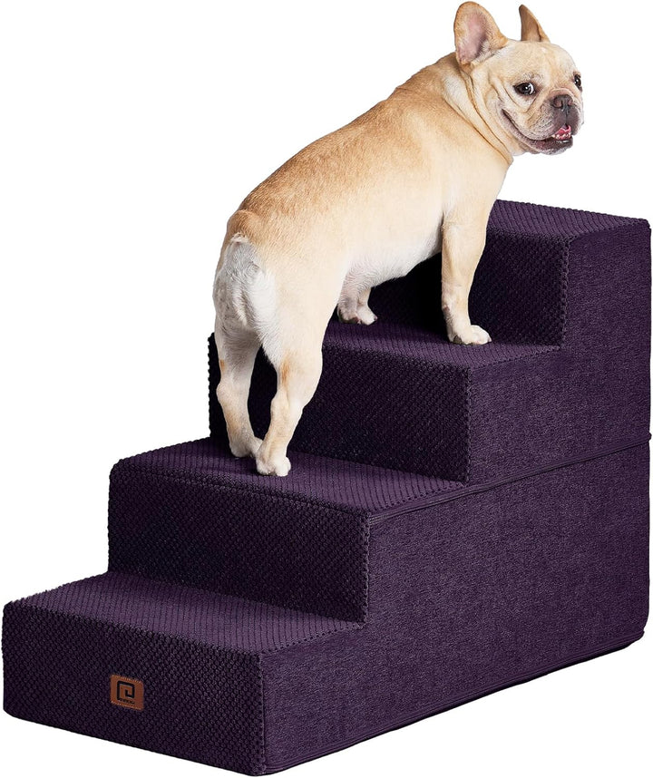 Dog Stairs for Bed 18" H, 4-Step Dog Steps for High Bed, Pet Steps for Small Dogs and Cats, Non-Slip Balanced Pet Ramp Indoor, Grey