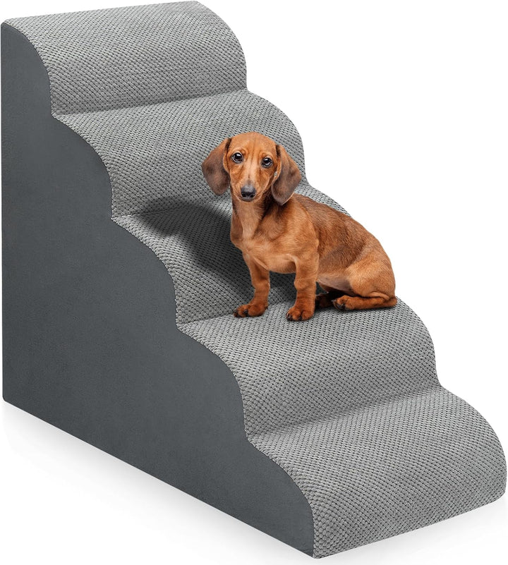 Dog Stairs for Bed 28.7”H, 5-Step Dog Ramp, Non-Slip Sturdy Pet Steps for Small Dogs & Cats to Get on High Bed or Couches, Grey
