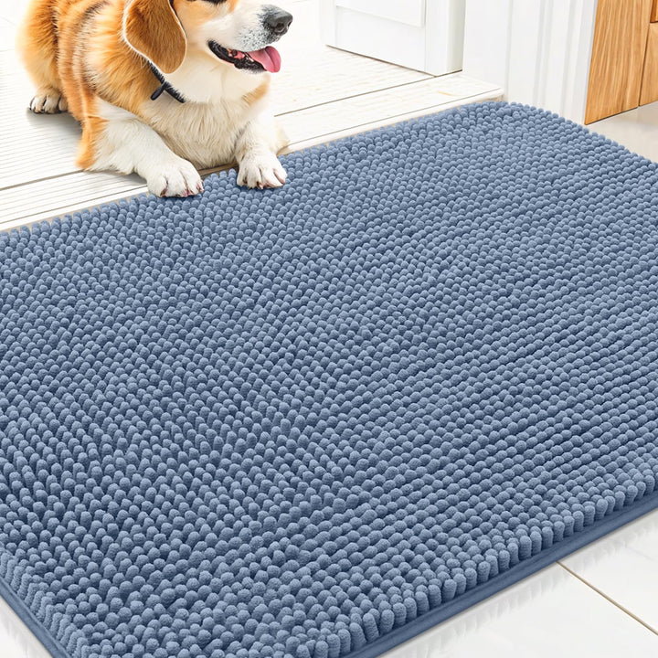 Dog Door Mat for Muddy Paws 30X20, Absorbs Moisture and Dirt Doormat, Non-Slip Washable Quick Dry Chenille Front Door Mat Indoor Entrance, Entryway Carpet for inside Floor, Grey