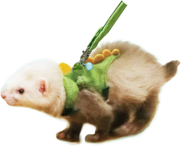 Ferret Harness and Leash Set Small Animals Vest Harness with Safe Bell Dinosaur Shaped Walking Clothes for Baby Rabbit Guinea Pig Teacup Chihuahua Mouse and Other Small Pet(Green Dinosaur)
