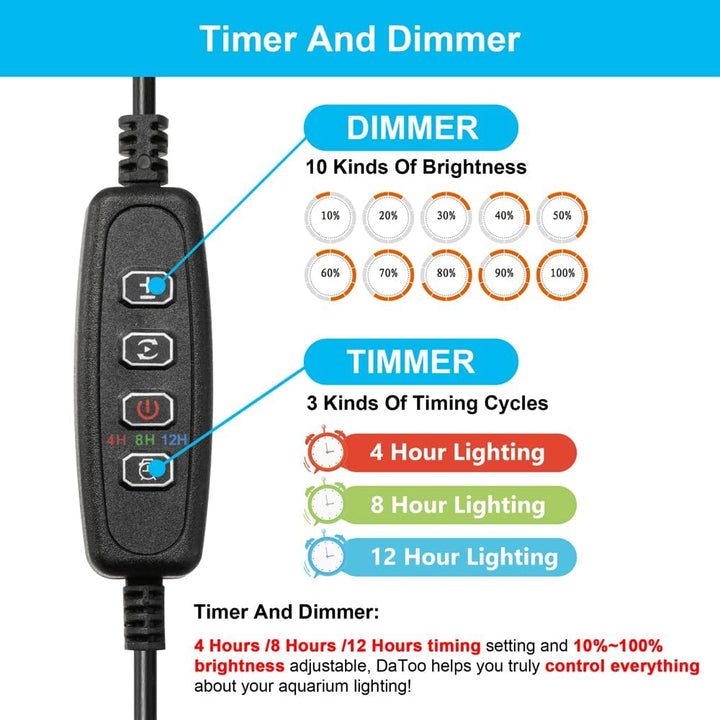 4W 7.5Inch Submersible Aquarium Light Underwater Fish Tank Light LED Aquarium Light Bar with Timer Auto On/Off and Dimmer Adjustable Brightness, 1 Yr Warranty