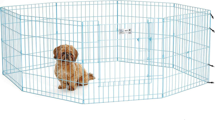 Folding Metal Puppy/Dog Exercise Pen, Indoor/Outdoor Playpen with Secure Door, Provides 16 Sq Feet of Play Space, 24-Inches Tall, Black E-Coated
