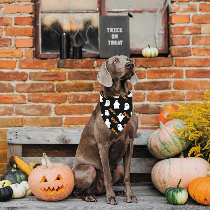 Halloween Dog Bandana Puppy Scarf - Ghosts Boo Dog Outfits - 2 Pcs Adjustable Holiday Party Triangle Reversible Dog Bandanas for Small Medium Large Dogs