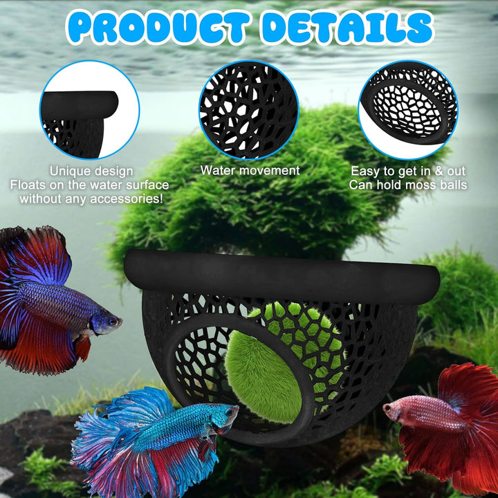 Floating Betta Hide & Shrimp Cave – 3D Printed Aquarium Decor, Multi-Functional Hammock, Feeding Ring & Safe Resting Spot for Betta, Shrimp & Small Fish (PLA, Eco-Safe)