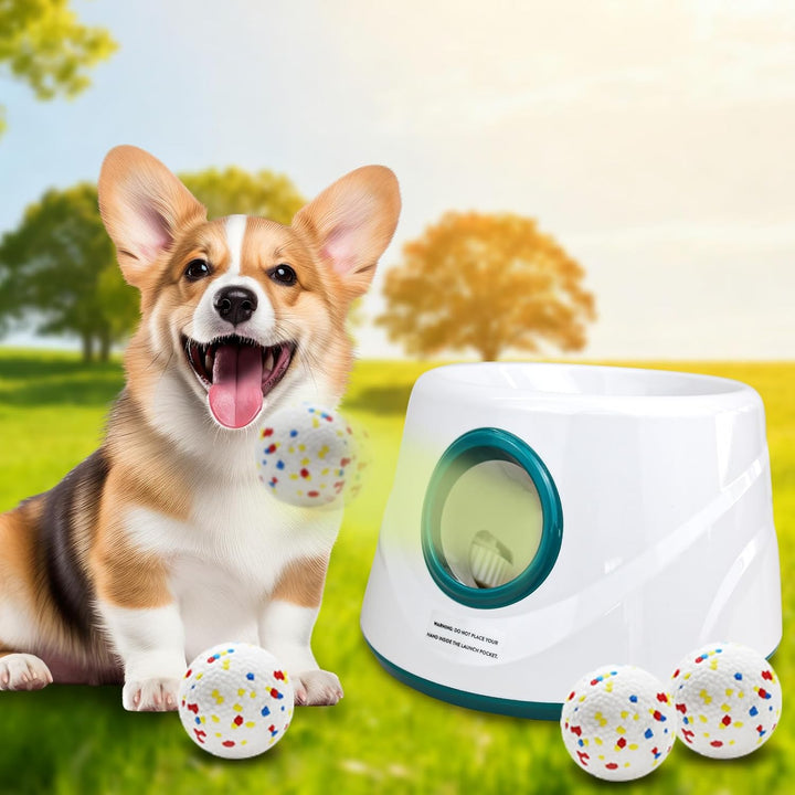 Automatic Dog Ball Launcher, Upgraded Interactive Dogs Balls Thrower for Small Dogs, Distance Adjustable Mental Stimulating Dog Toys with 4 Durable Etpu Balls 2.2 Inch (Silver Grey)