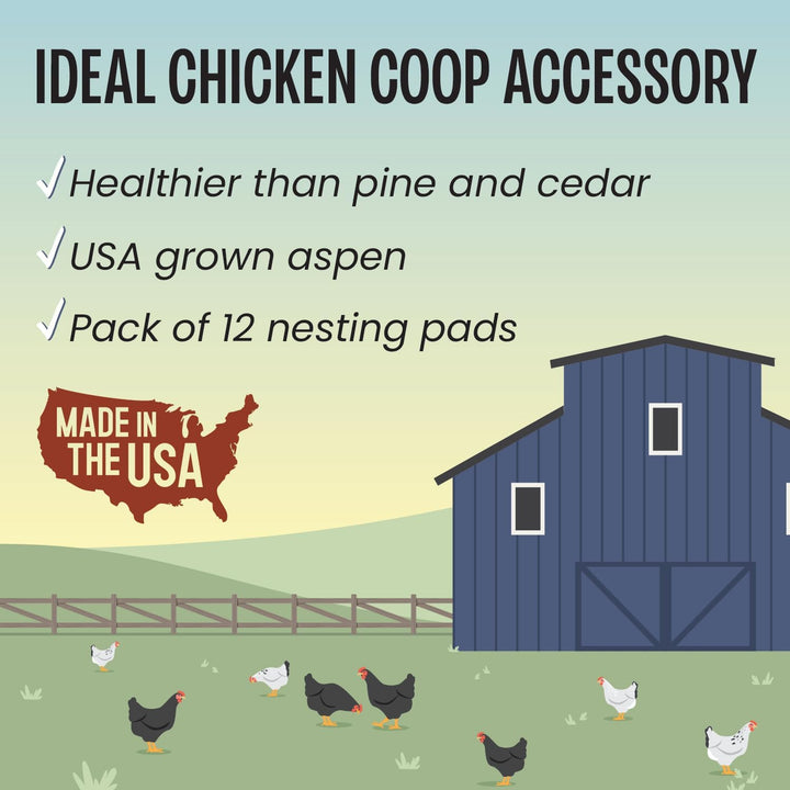 Premium Aspen 12 Pack Excelsior Nesting Liners (12 Pack), Chicken Bedding for Nesting Box, Nesting Pads Box Liners, Chicken Bedding for Coop, Chick Bedding, USA Grown & Sustainably Harvested
