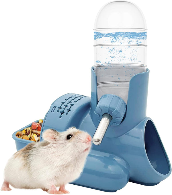 3 in 1 Hamster Water Bottle No Drip Small Animal Water Bottle Automatic Bottle Dispenser with Food Container Base Hut and Hideout Base 4Oz/120Ml,Leekproof, BPA Free