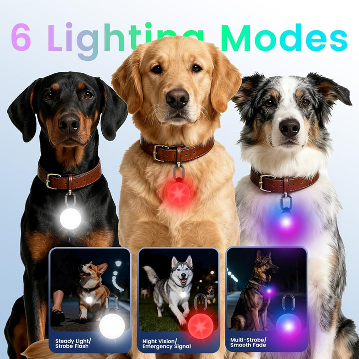 Dog Light with GPS Tracker, Anti-Lost Waterproof Dog Collar Light for Night Walking, Camping, 6 Modes IP68 Rechargeable LED Pet Tracking Lights, Work with Apple Find My, No Monthly Fee(Ios Only)