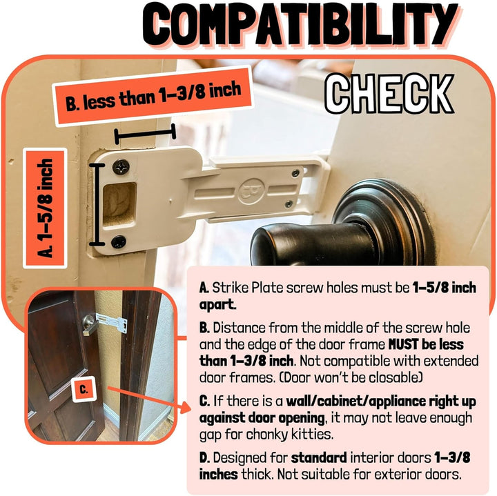 Door Prop for Cats - Easiest Cat Door Latch Holder to Keep Interior Door Open for Pets - Dog Proof Cat Feeding Station & Litter Box - Strong & Portable Door Stopper & Pet Gate Alternative