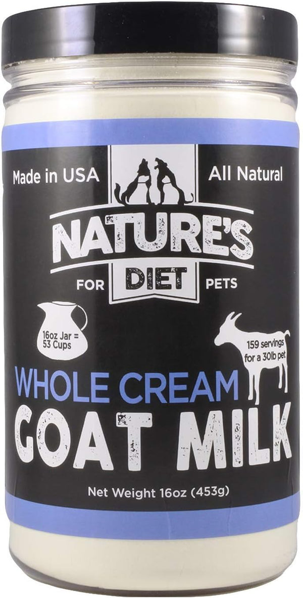 Pet Dried Whole Cream Goat Milk for Use as High Protein, Hypoallergenic Digestion, Anti-Inflammatory Powdered Instant Meal Topper (16 Oz = 53 Cups or 159 Servings)