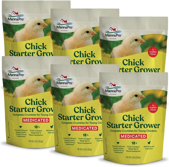 Medicated Chick Starter Grower Feed – High Protein Crumbles with Amprolium for Coccidiosis Prevention – Complete Chicken Feed for Baby Chicks and Pullets – for Healthy Growth – 5 Lb Bag