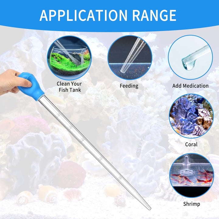 17.7In 1 Pieces Long Pipette for Fish Tank Coral Food Feeder Long Syringe Reef Coral Food Spot Feeder Tube for Reef Aquatic Plant Spider Snake Lizard，For Axolotl Tank Accessories