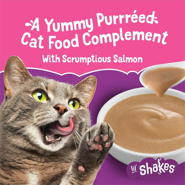 Purina  Pureed Cat Food Topper, Lil’ Shakes with Scrumptious Salmon Lickable Cat Treats - (Pack of 16) 1.55 Oz. Pouches