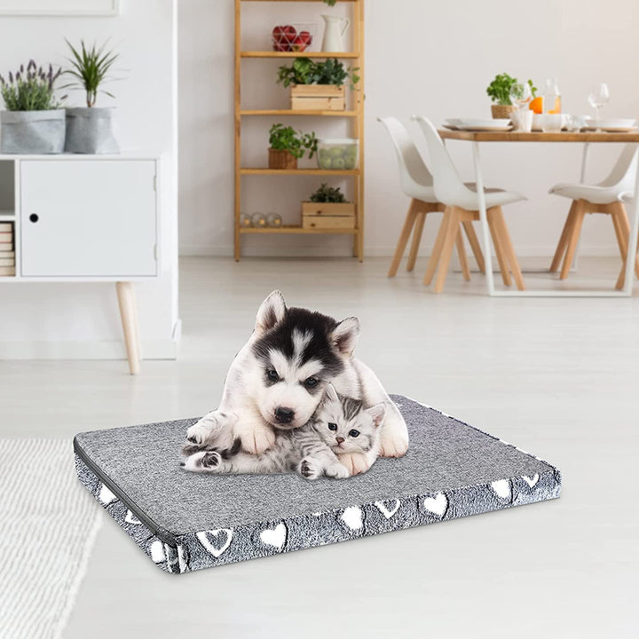 Reversible Cool and Warm Dog Bed Mat for Crates - Stylish Pad with Waterproof Inner Linings and Removable Machine Washable Cover, Firm Support for Small to Xx-Large Dogs, Grey