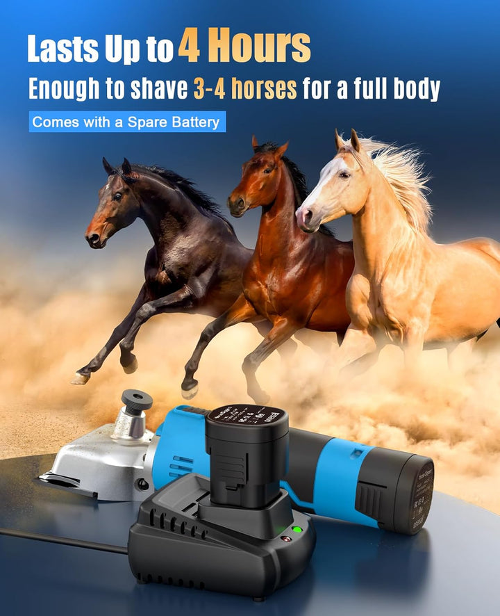 Cordless Horse Clippers,Professional Horse Grooming Clippers with 2 Batteries,Detachable Stainless Steel Blade Heavy Duty Horse Grooming Kit for Thick Coat