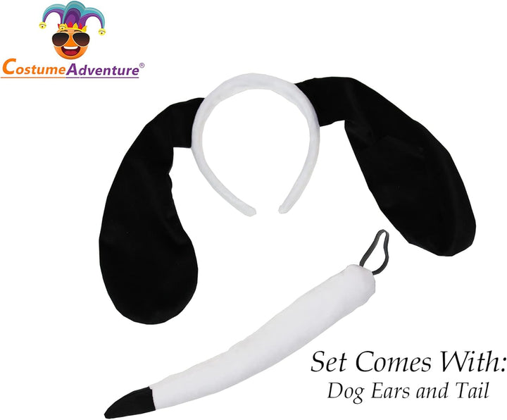 Black and White Dog Ears Headband and Tail Costume Accessory Puppy Dog Costume Ears and Tail - One Size