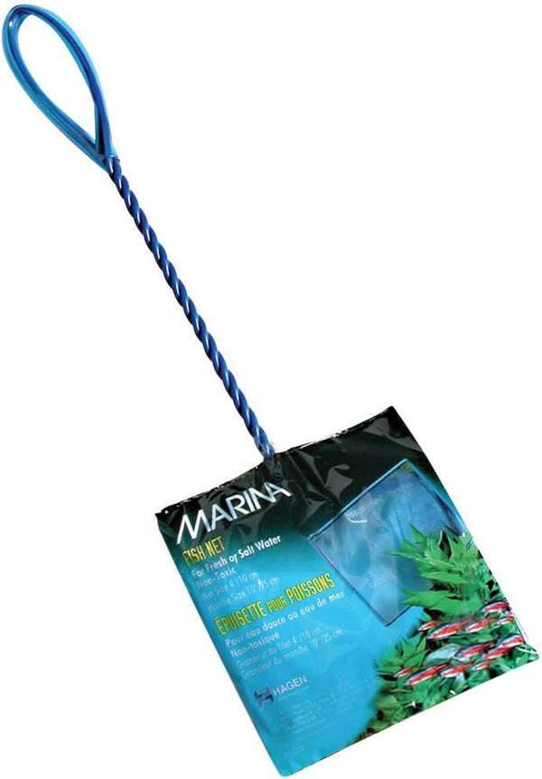 4-Inch Blue Fine Nylon Net with 10-Inch Handle, Aquarium Maintenance Tool, Blue, 11274