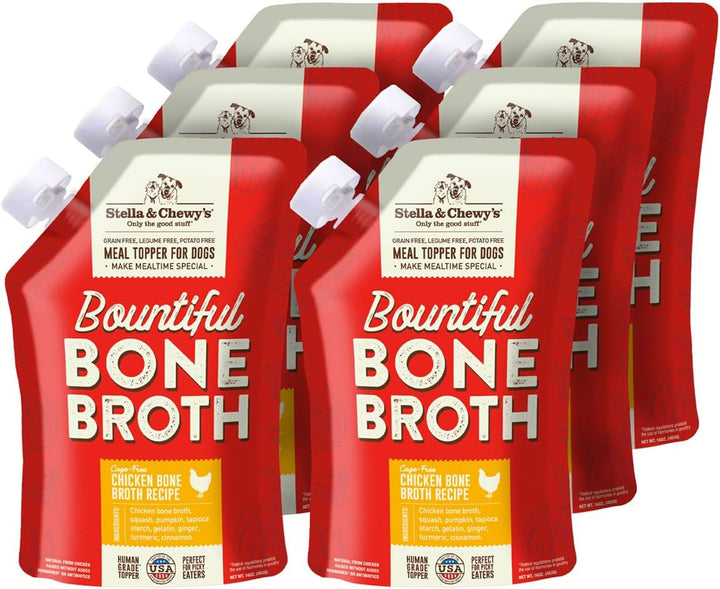 Human-Grade Grass-Fed Beef Bone Broth for Dogs - Joint & Gut Health Liquid Food Topper with Collagen & Turmeric, 16 Fl Oz Resealable Pouch