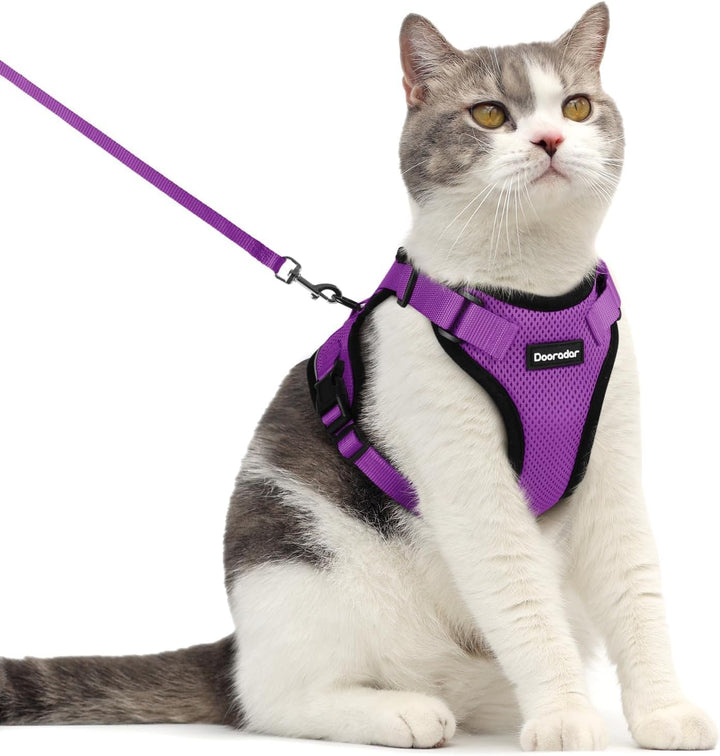 Cat Harness and Leash Set, Escape Proof Safe Adjustable Kitten Vest Harnesses for Walking, Easy Control Soft Breathable Mesh Jacket with Reflective Strips for Cats, Pink, XS