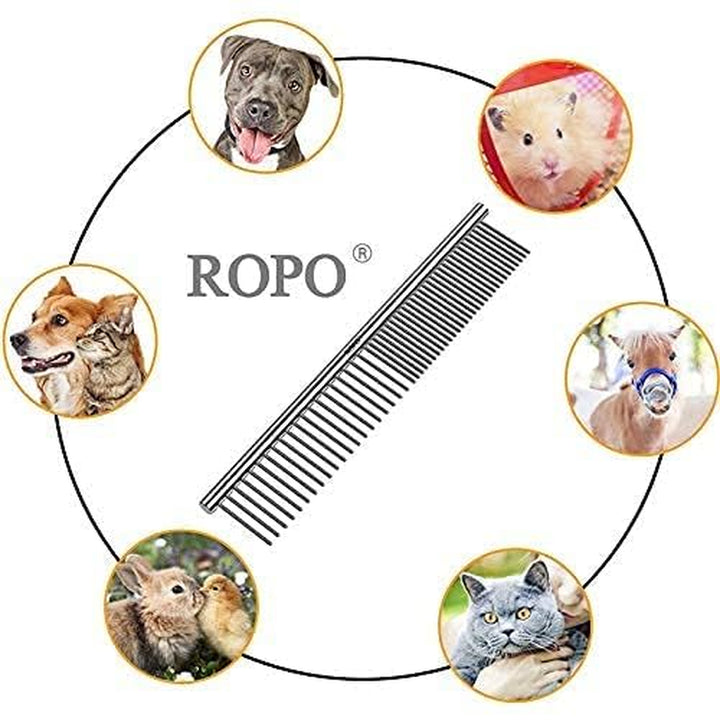 CWXZSTM Pet Steel Combs Dog Cat Comb Tool for Removing Matted Fur - Pet Dematting Comb with Rounded Teeth and Non-Slip Grip Handle - Prevents Knots and Mats for Long and Short Haired Pets,6.5In/7.4In