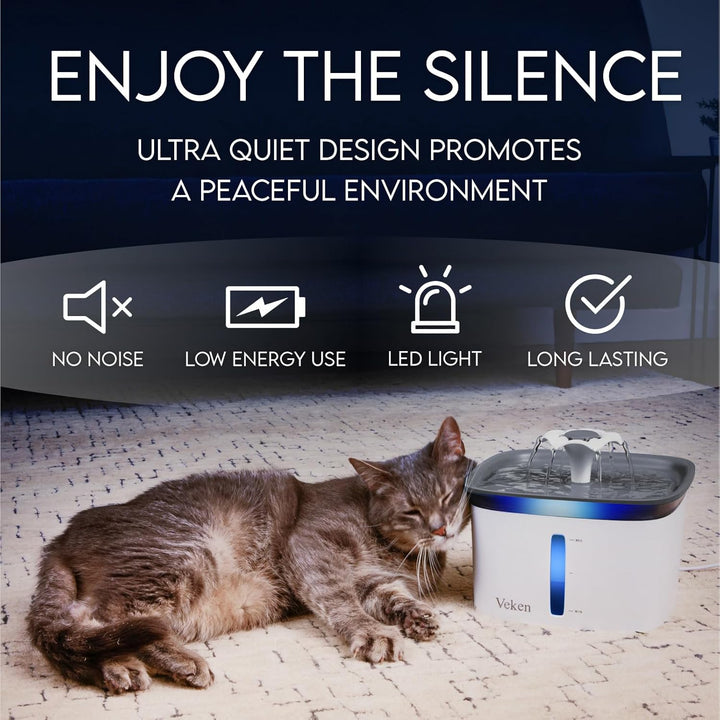 Innovation Award Winner 95Oz/2.8L Pet Fountain, Automatic Cat Water Fountain Dog Water Dispenser with Replacement Filters for Cats, Dogs, Multiple Pets (Grey, Plastic)