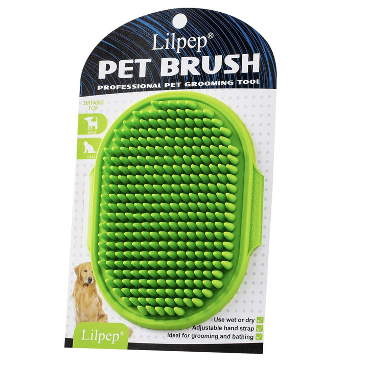 Dog Grooming Brush,  Pet Shampoo Bath Brush Soothing Massage Rubber Comb with Adjustable Ring Handle for Long Short Haired Dogs and Cats (Blue+Green, Pack of 2)
