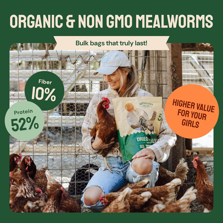 Chicken Feed Dried Mealworms - 5 Lb, Non-Gmo & Organic - High-Protein Mealworms for Wild Birds & Ducks, Chicken Treats & Bird Food