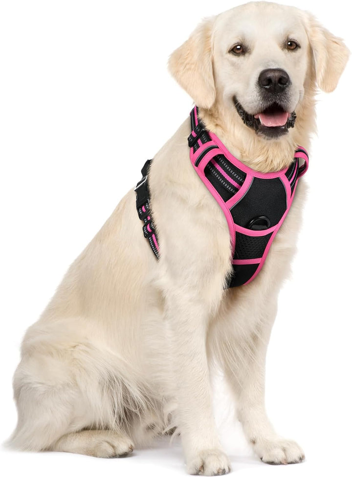 Dog Harness No Pull with 2 Leash Clips, Adjustable Soft Padded, Reflective Oxford No Choke Pet Vest with Easy Control Handle for Large Dogs, Black, L