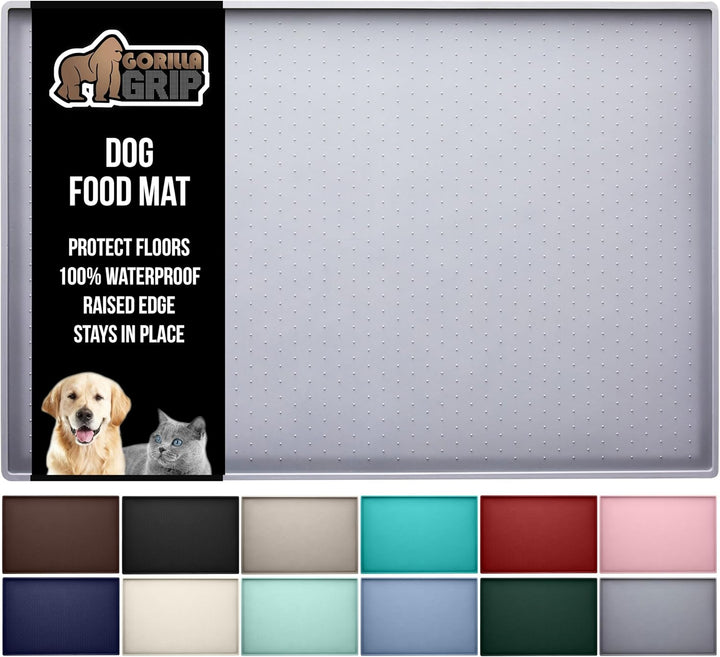 100% Waterproof Raised Edge BPA Free Silicone Pet Feeding Mat, Dog Cat Food Mats Contain Spills Protects Floors, Placemats for Cats and Dogs Water Bowl, Pets Accessories 18.5X11.5 Gray