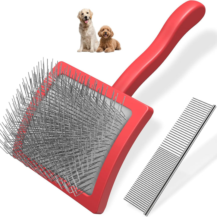 2PCS Slicker Brush for Dogs & Pet Comb,Professional Dog Grooming Brush (Goldendoodles,Poodles,Labradoodles) with Extra Long Pins to Effectively Remove Tangles, Knots and Mats (Blue Large)