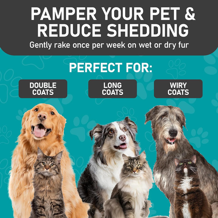 Pet Grooming Brush - Double-Sided Undercoat Rake for Dogs and Cats, Extra Wide, Reduces Shedding by 95%, White