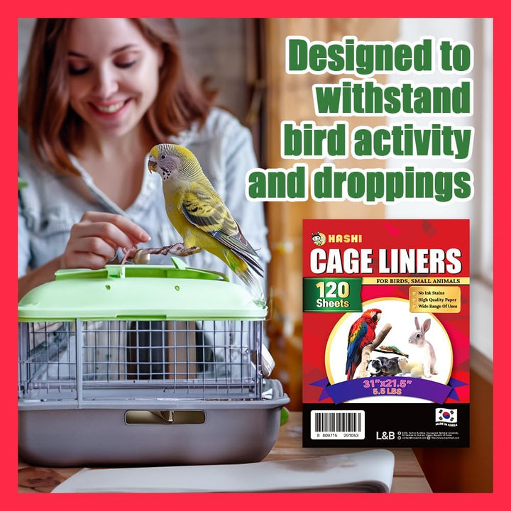 Bird Cage Liner - 120 Disposable Sheets Made from Acid-Free Newsprint. Non-Toxic for Birds, Ideal for Packing, Pet Cages, Crafts, Shipping, and Moving. Easy to Clean (31"X21.5")
