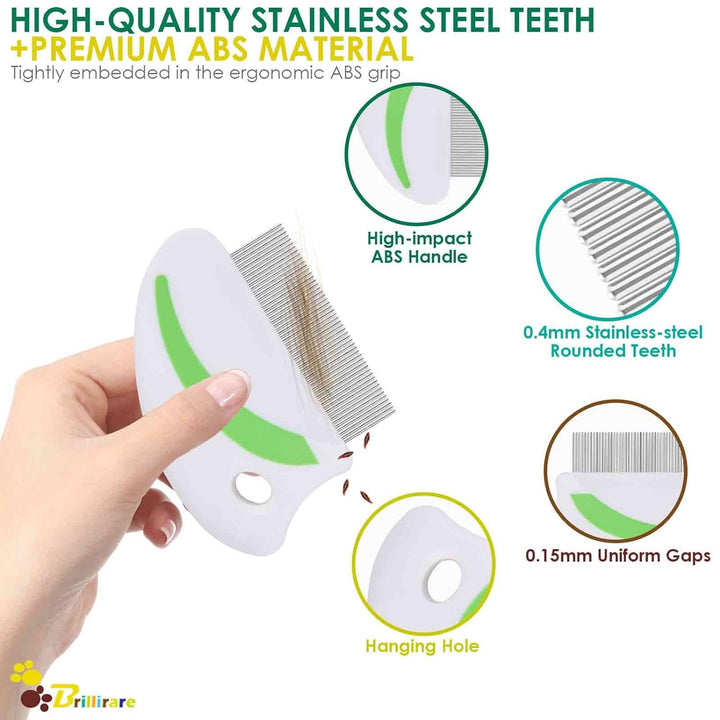 2 Pack Flea Lice Comb, Stainless Steel Dog Cat Grooming Combs with Rounded Teeth, Professional Pet Tear Stain Remover, Dematting Tool for Small, Medium & Large Pets