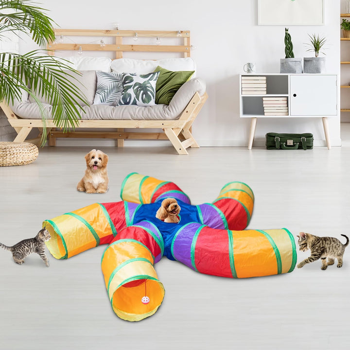 Cat Tunnel for Indoor Cats, 5 Way Large Cat Play Tunnel & Tube with Play Ball, S-Shaped Folded Pet Tube with Interactive Peephole, Ideal for Indoor Exercise for Kittens Puppies Rabbits