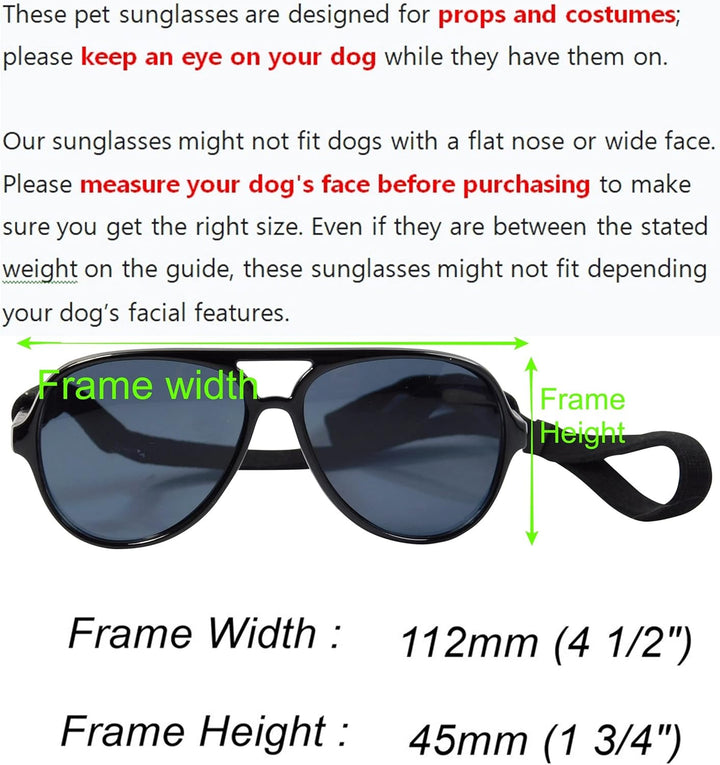 G010 Dog Pet Costume Aviator Sunglasses for Medium Breeds 20-40 Lbs (Black)