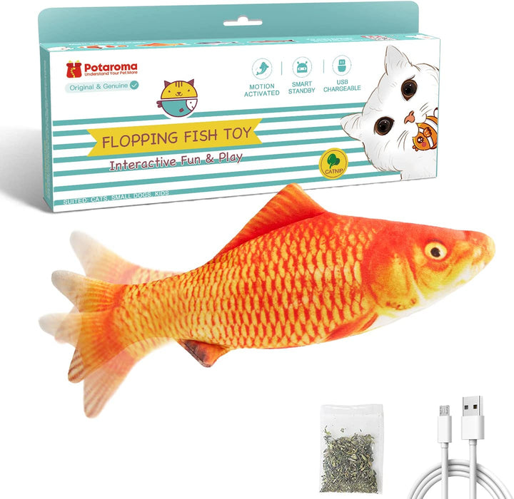 Cat Toys Flopping Fish with Catnip, Moving Kitten Kicker, Floppy Wiggle Carp for Small Dogs, Interactive Motion Kitty Exercise, 10.5 Inches