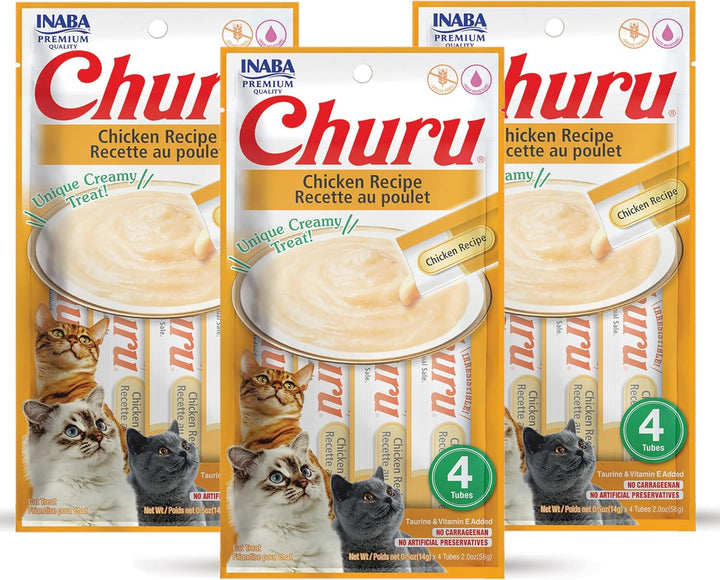 Churu Cat Treats, Grain-Free, Lickable, Squeezable Creamy Purée Cat Treat/Topper with Vitamin E & Taurine, 0.5 Ounces Each Tube, 4 Tubes, Tuna with Salmon Recipe