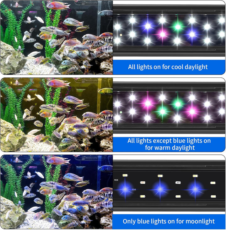 LED Aquarium Light for 18 to 24 Inch Fish Tank, Auto on off with Timer, Full Spectrum, Adjustable Brightness, Daylight Moonlight Mode, for Fresh Water Low-To-Mid Light Plants
