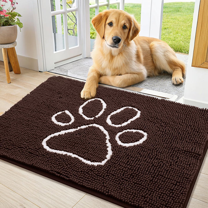 Dog Door Mat for Muddy Paws, Absorbent Dirt Trapper Non Slip Quick Dry Washable Chenille Mat for Mud Dogs, Entry Rug for Indoor and Outdoor (30X20 Inches, Grey)